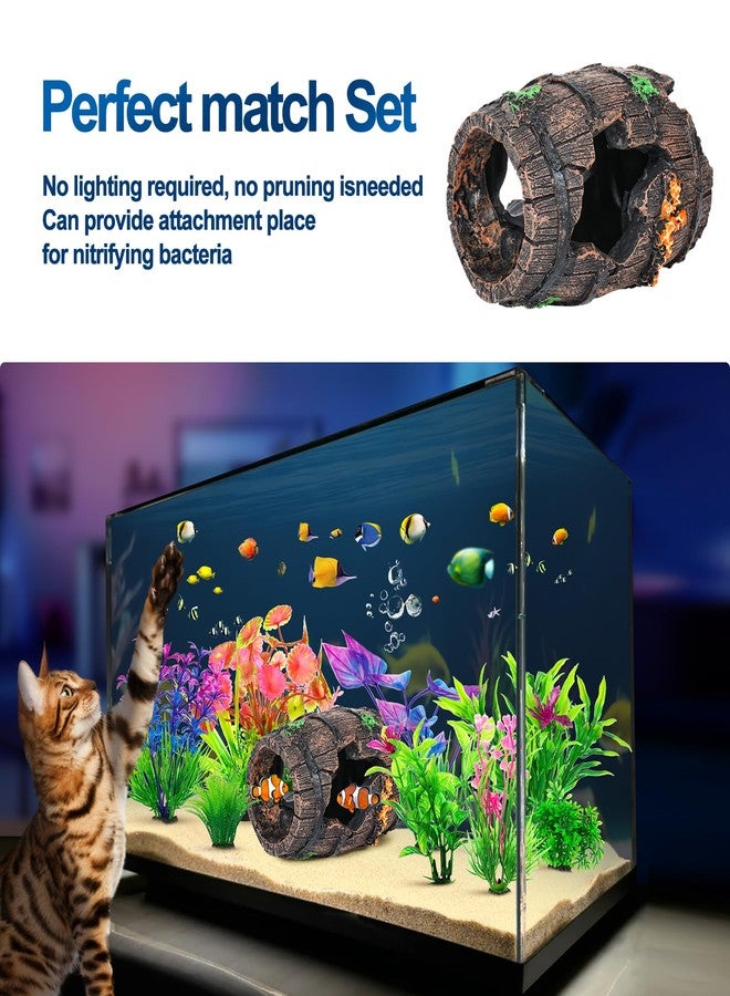 CousDUoBe Fish Broken Barrel Decor Fish Tank Decorations Betta Fish Tank Accessories,Starfish Barrel x 1pc, Aquarium Plants x 8pcs - Image 3